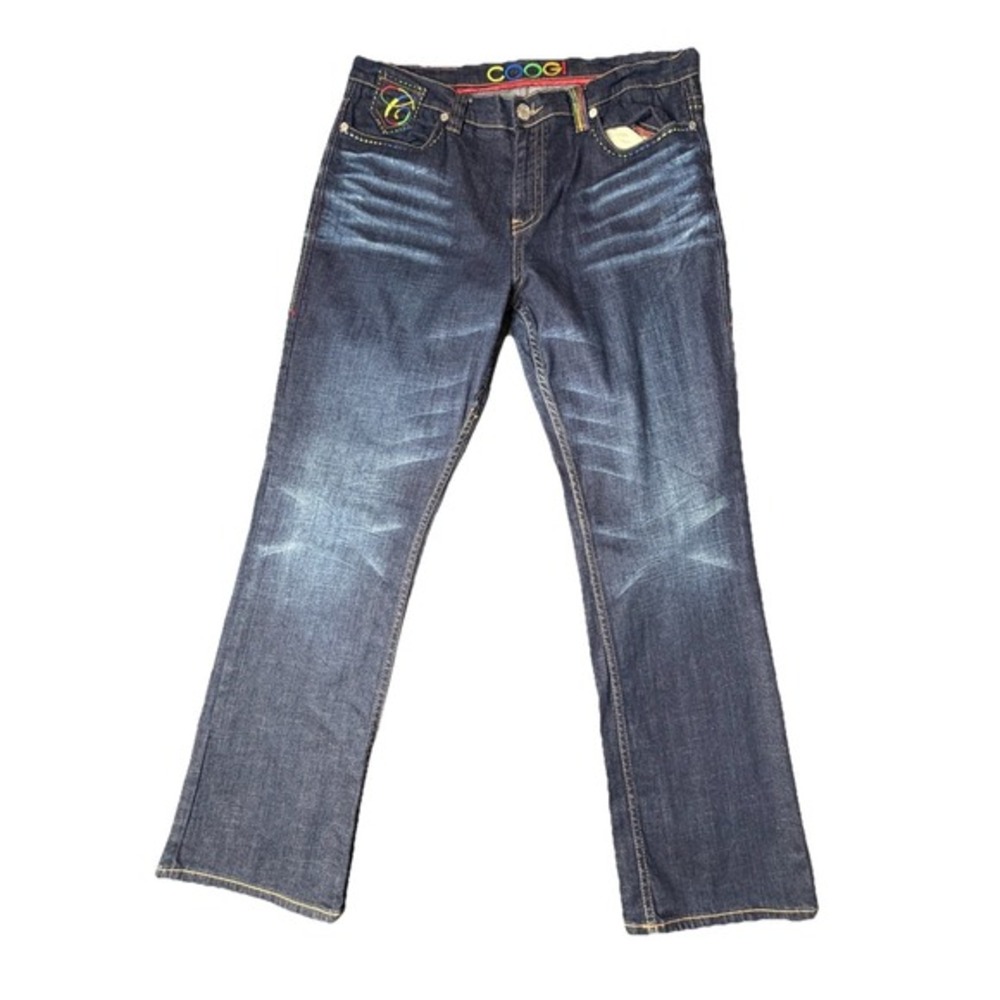 Coogi‎ Women's Med Dark Wash Rainbow Stitch Logo Stretch Denim Jeans 20Wx 33.5